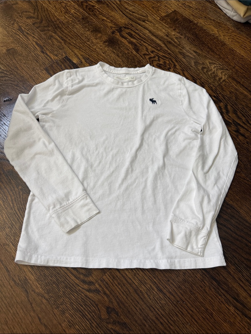 abercrombie kids White Long-Sleeve Crew Tee with Navy Logo